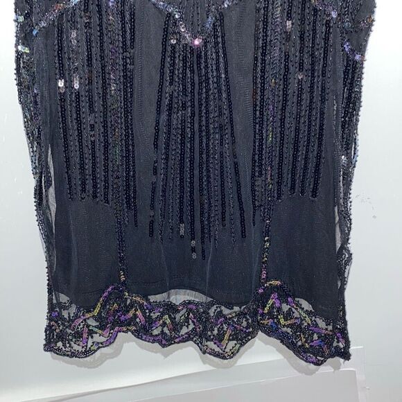 Vijiv Women's Black Sparkling Sequin Beaded Embellished Tank Top Small NWT - Picture 8 of 9
